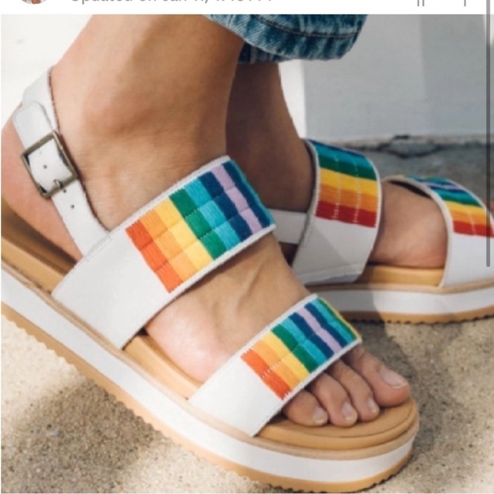 Soludos Remy City Rainbow Embroidered Sandals Summer Vacation Beach Size 8.5